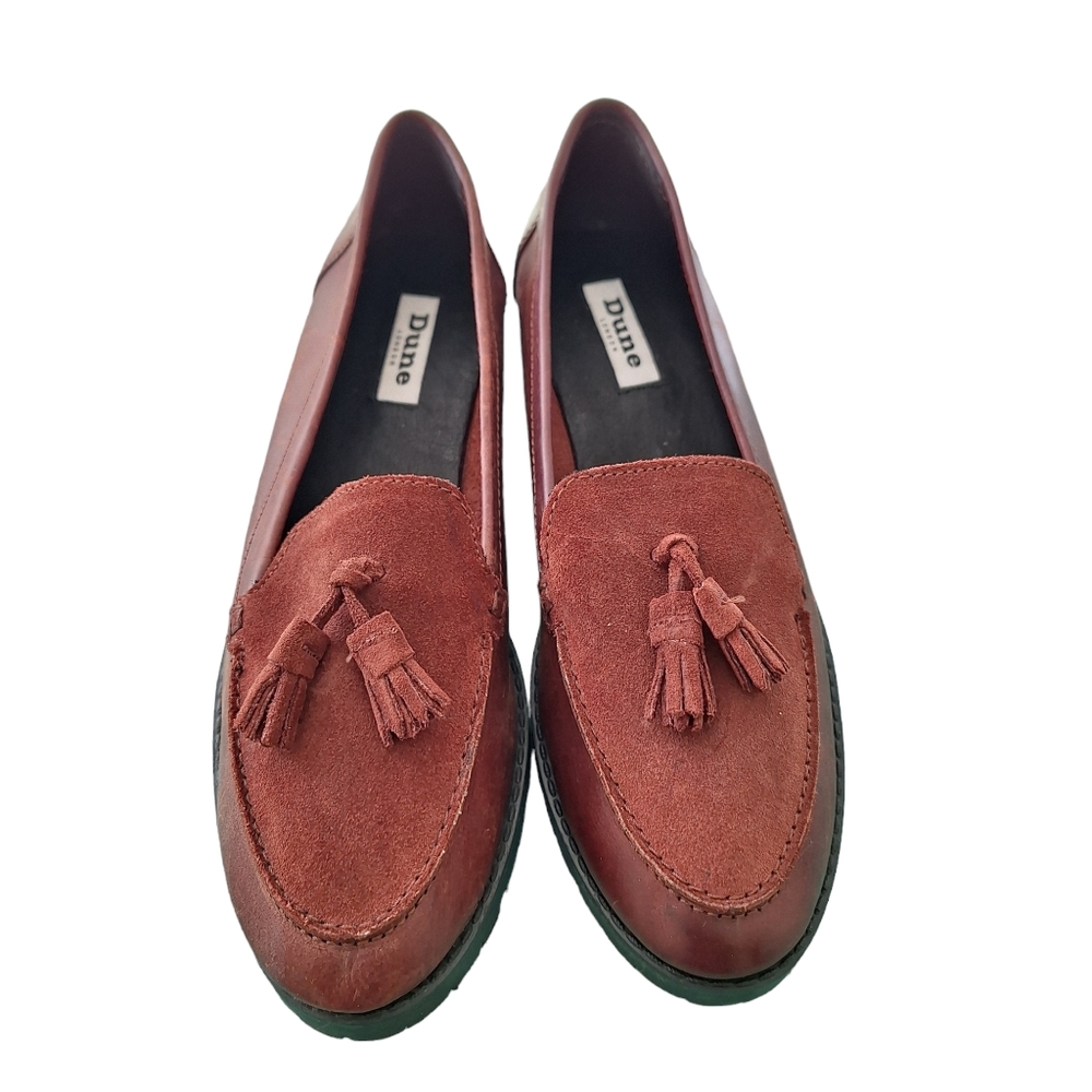 Dune London New Burgundy Tassel Leather Suede Loafers Flats  Shoes sz40 US9